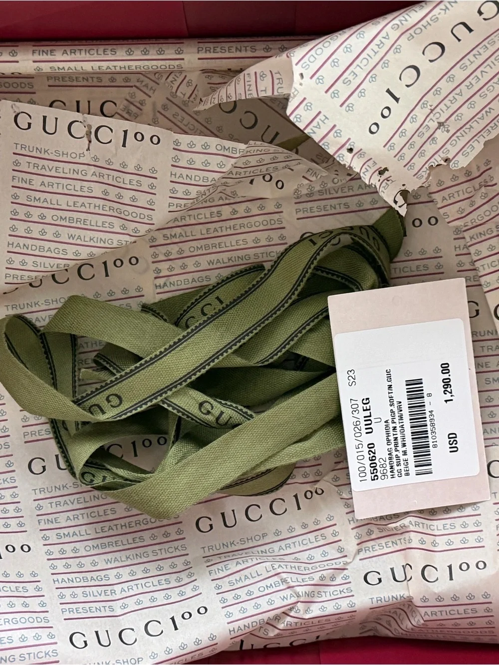 Gucci Cream GG Canvas Drawstring Crossbody with Red & Green Web